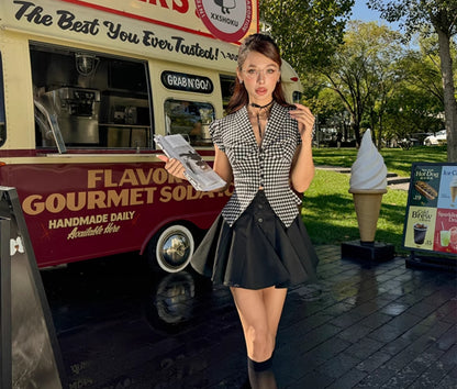 Le Palais Vintage black wrap short shirt ruffled puffy skirt-CALCIFER.