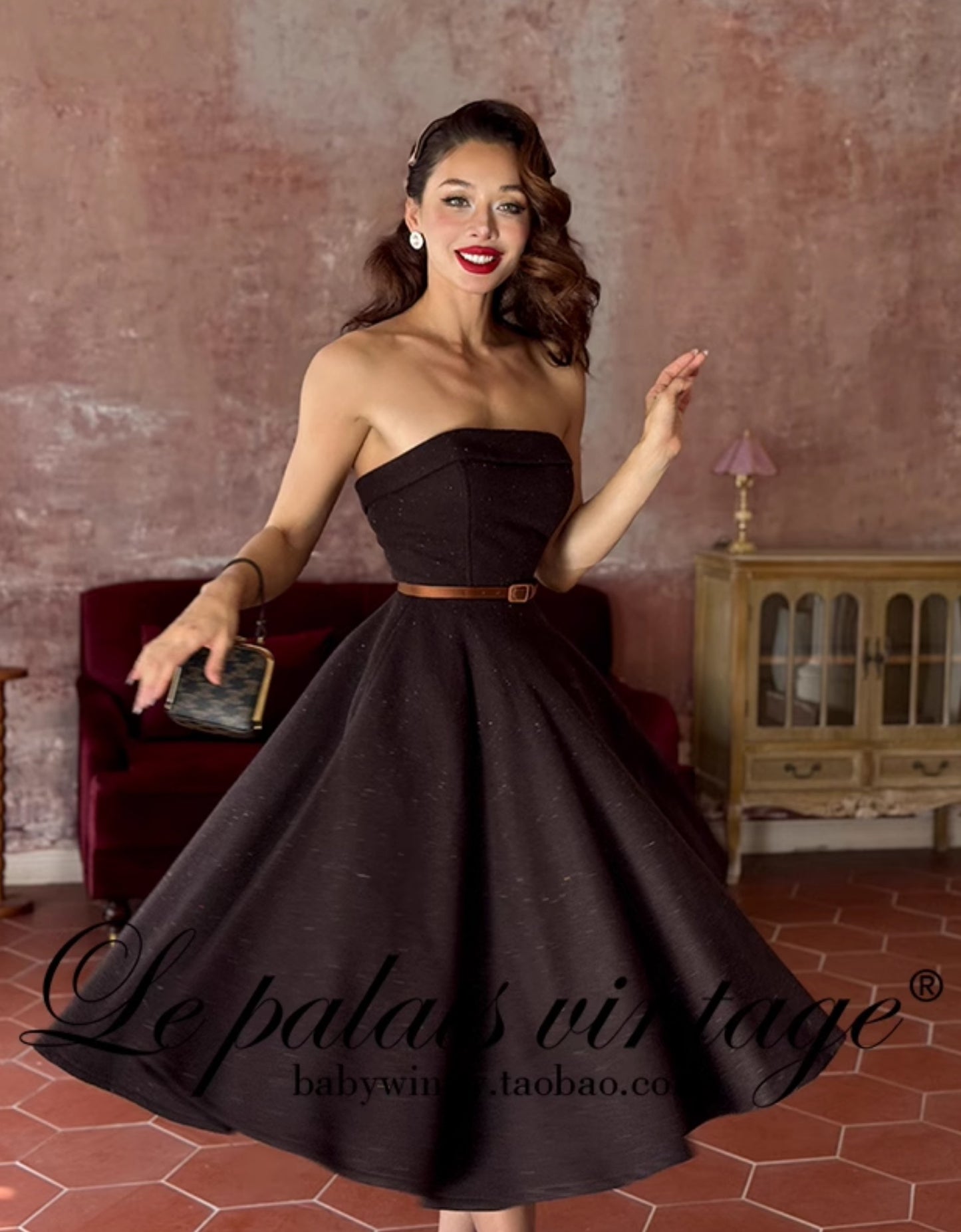 Le Palais Vintage Brown Mink Slim Jacket, Fishbone Skirt-LEE.