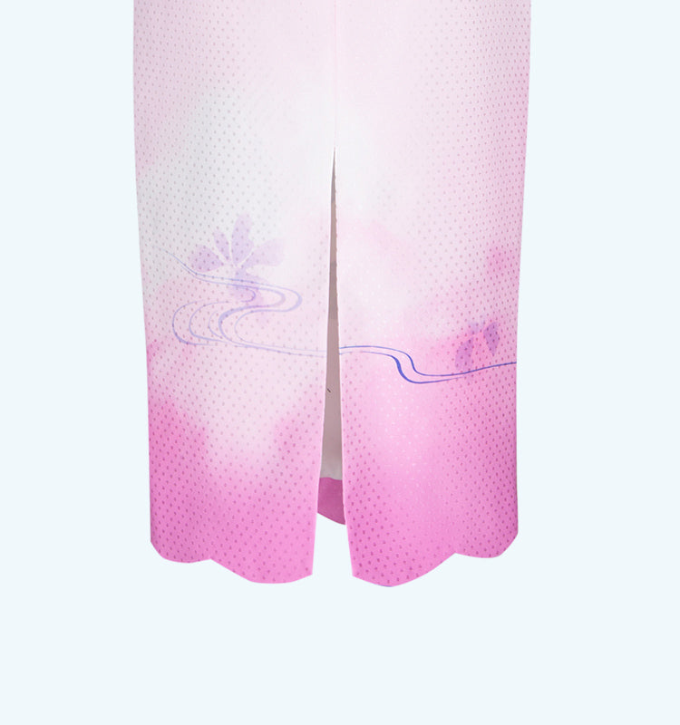 Magic Q iris print cutout stand up collar shirt high-waisted petal-trimmed skirt -Iris