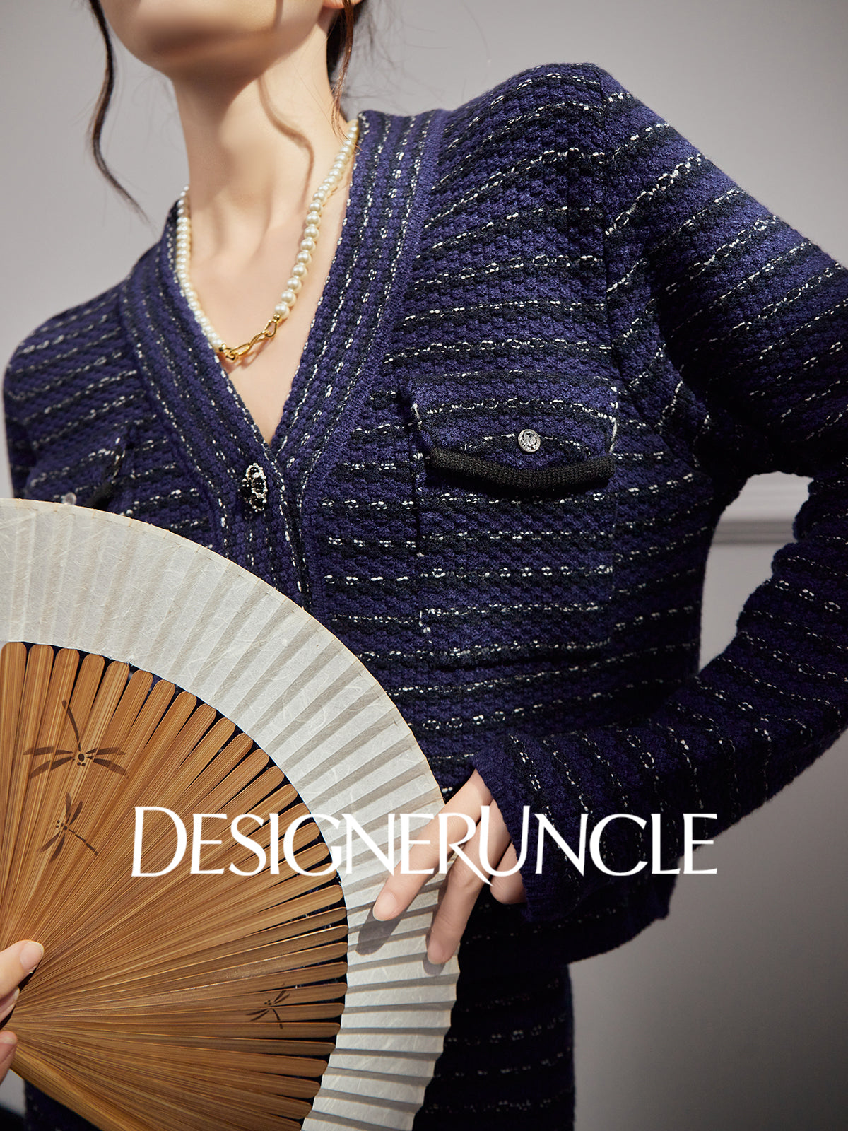 DGU "Ink Room" royal blue new knitted small fragrance temperament versatile two-piece set - Kyle.