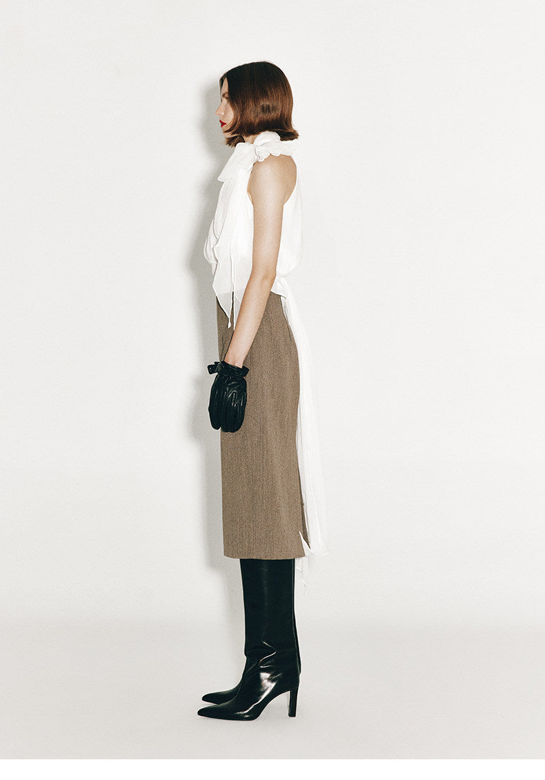 AtelierMissLu Fall/Winter Sheep wool high-waisted straight skirt - ANGEL.