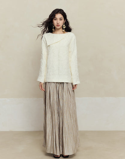 HECO striped texture swing high waist black green women's long skirt - muse.