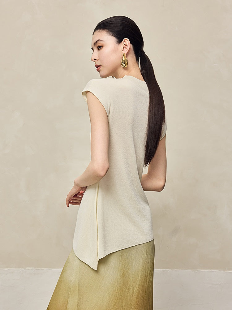 HECO Shoulder Sleeveless Oblique Hem Top - SABO.