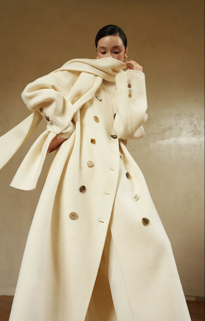 LE VENT&TES AILES Luxury winter camel hair tweed scarf jacket coat-ROSA.