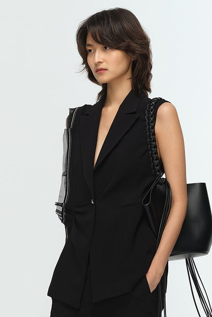 COMME MOI Lu Yan designer's new women's acetate lapel sleeveless slim suit - BROKEN.