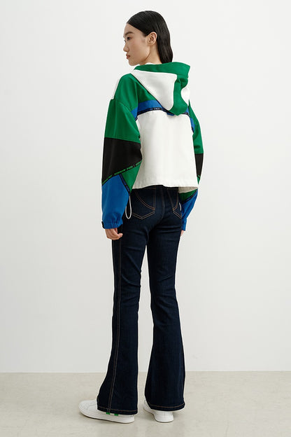 COMME MOI short contrasting patchwork hooded sports top - PENLOPE.