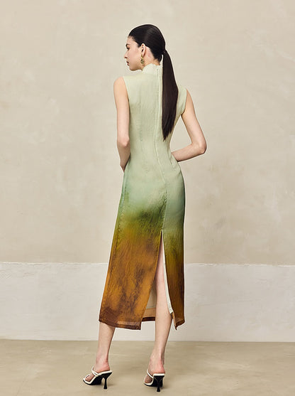 HECO Silk Smudge Chiffon Cheongsam midi sleeveless Dress Women - SIGHT.