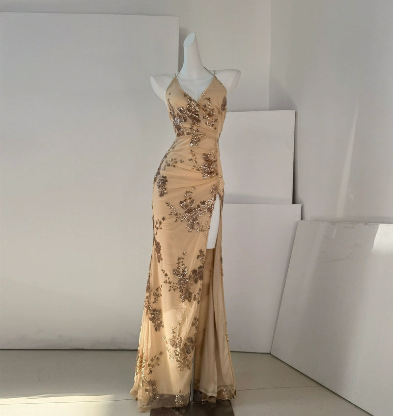 DOLLY High End Sleeveless V-Neck Halter Neck Backless Sexy Long Dress-LEAH