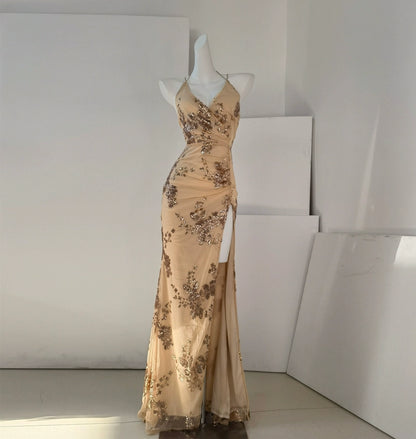 DOLLY High End Sleeveless V-Neck Halter Neck Backless Sexy Long Dress-LEAH