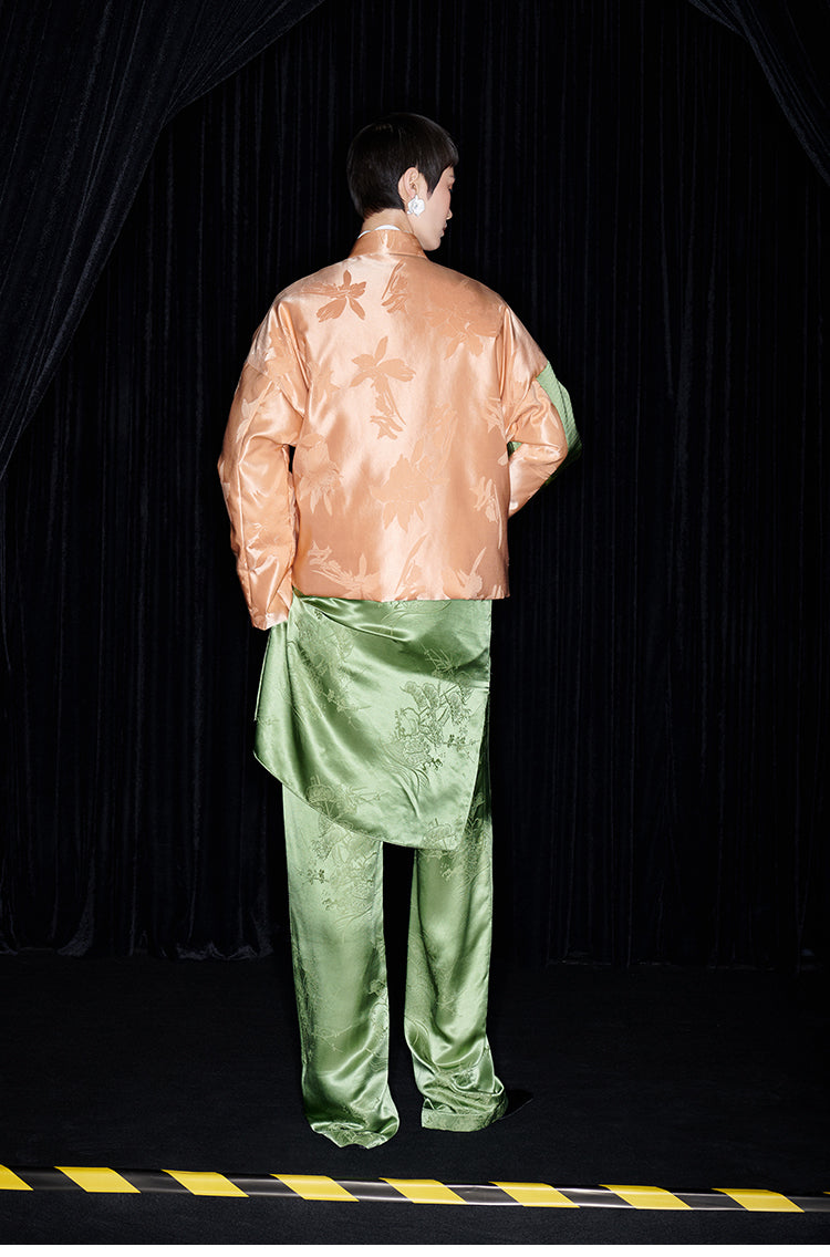 M essential Mackay designer iris jacquard orchid collage coat Pant set - kyle.