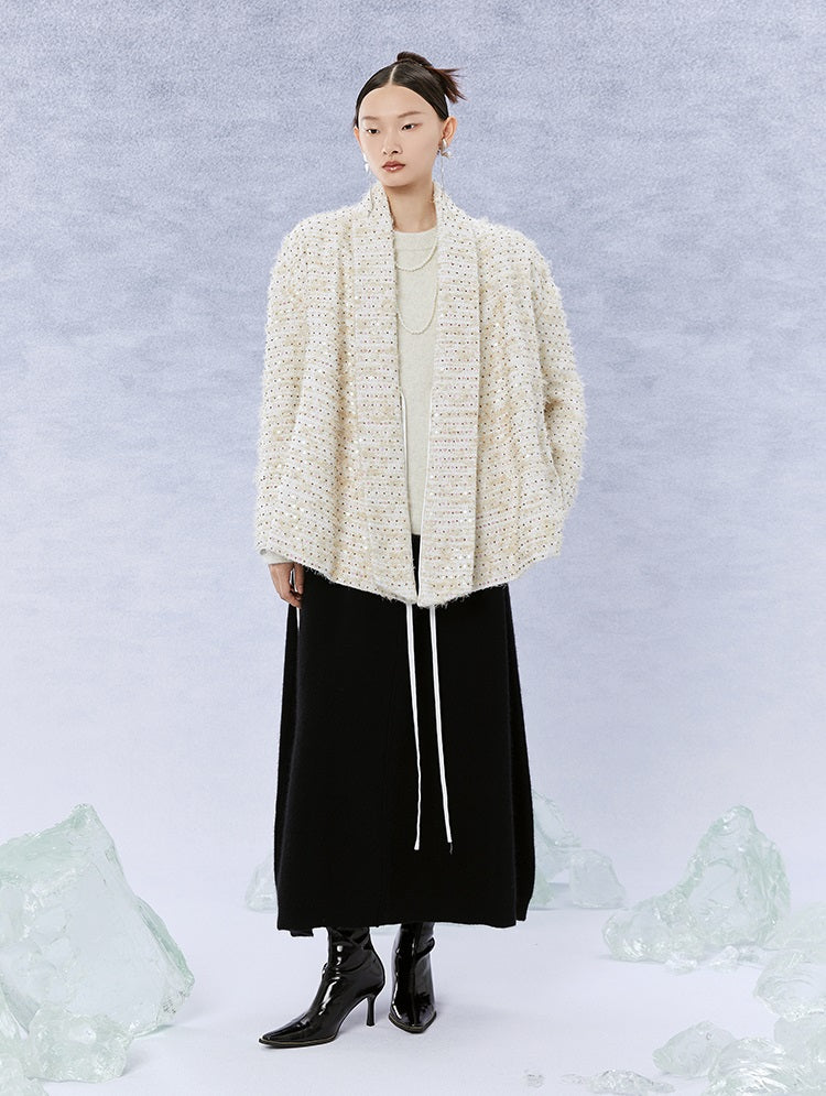 HECO Black white coffee Raccoon Fleece Wool Knitwear Sweater Women - side.