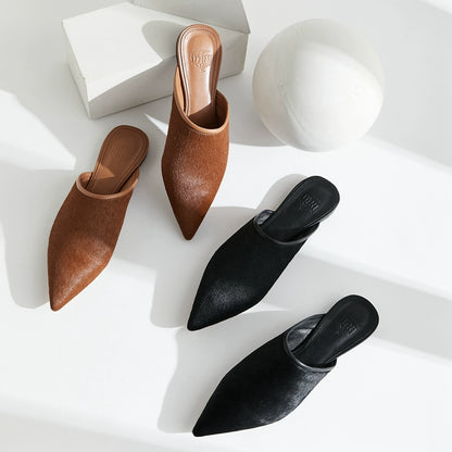 B-FEI simple horsehair niche mules pointed toe shoes-IKKI.