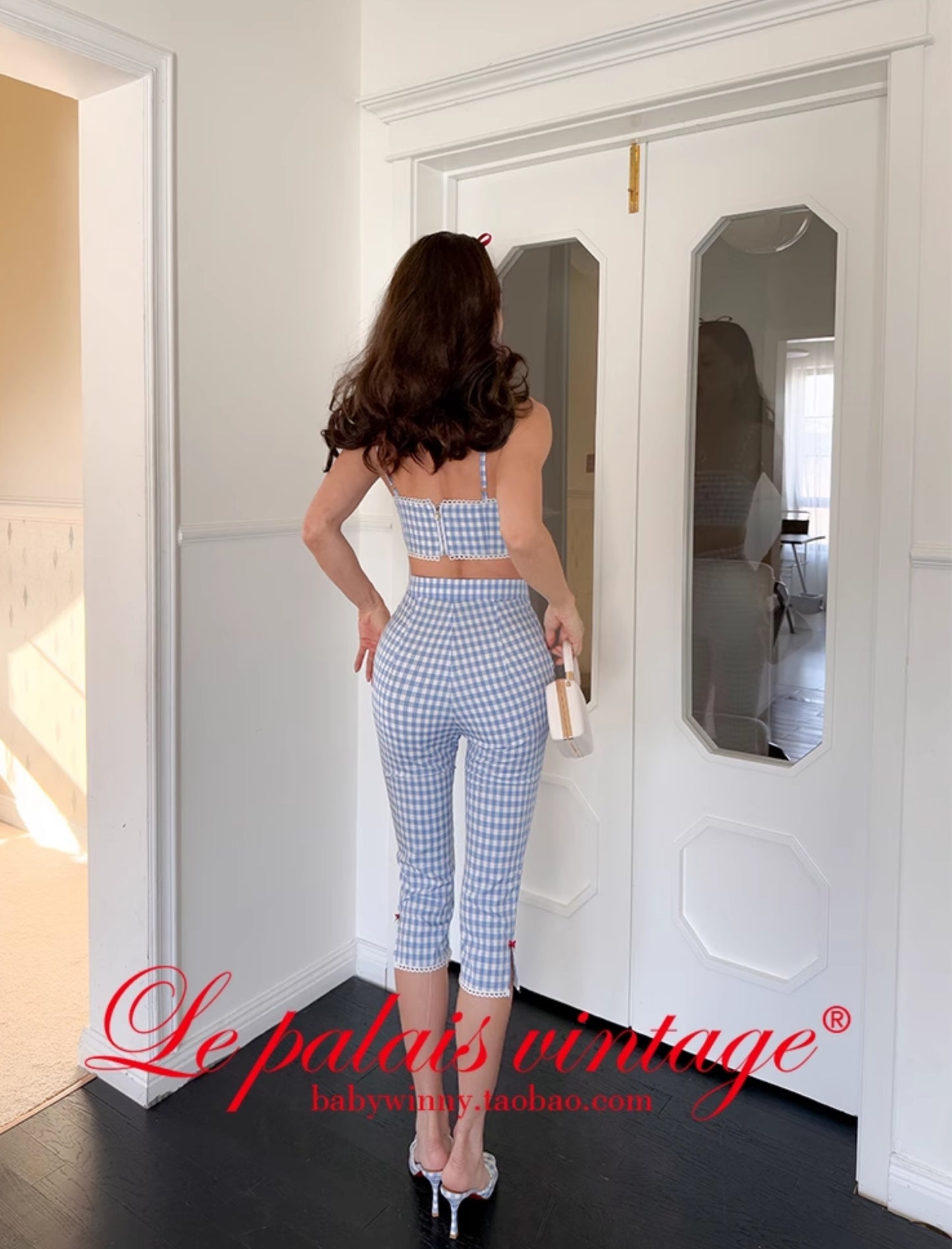 Le Palais Vintage French  Blue  Shorts Red Slim Cardigan- ELFS.