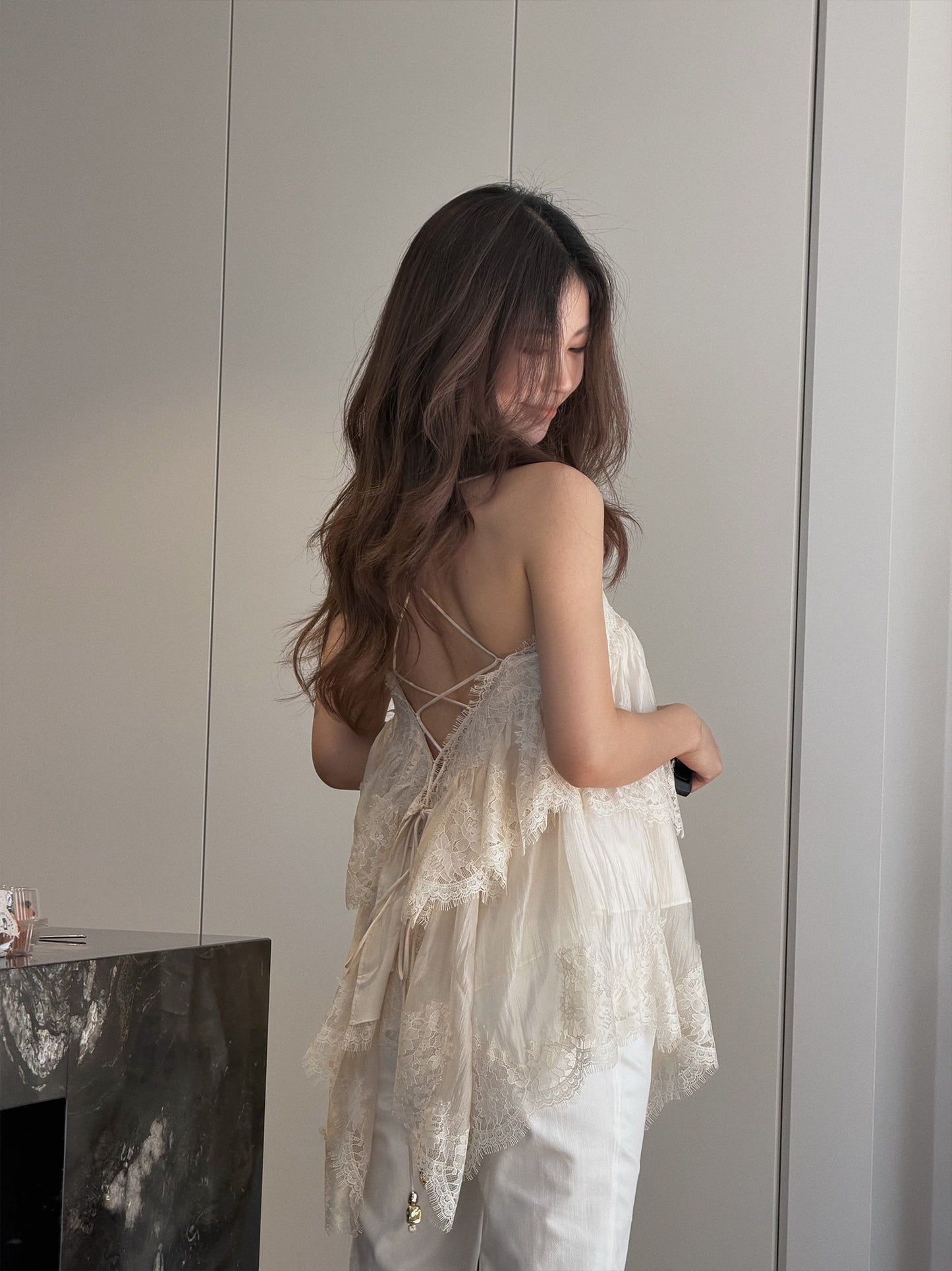MEI SANGUAN Coffee & Beige Lace Camisole - JACKSON