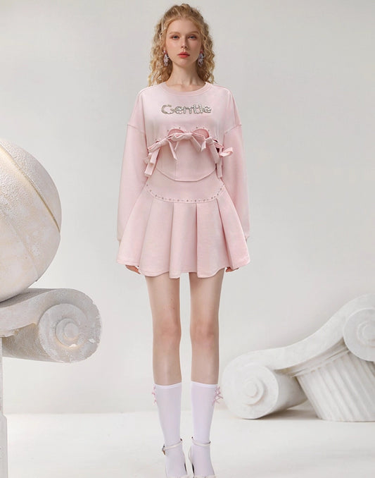 CHECOCRE Stubble Ke Age-Reducing Knitwear Suit Three-Piece Pleated Skirt - MUME.