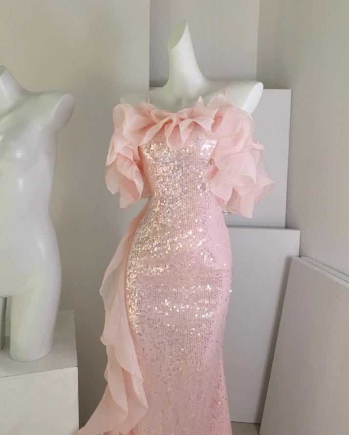 DOLLY Elegant White Off Shoulder Sequin Ruffled Tube Top Banquet Dress-ALICIA