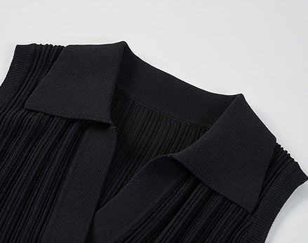 COMME MOI three acetate pit strip lapel knitted vest & pants - ELENA.