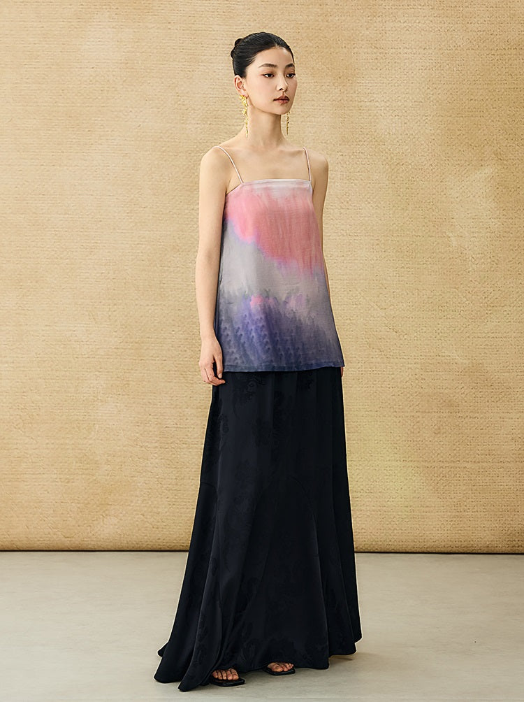 HECO Chinese Style Smudge Human Silk Camisole Cool and Breathable Seaside T - PALM.