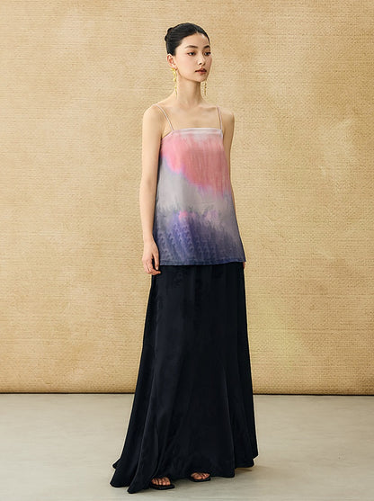 HECO Chinese Style Smudge Human Silk Camisole Cool and Breathable Seaside T - PALM.