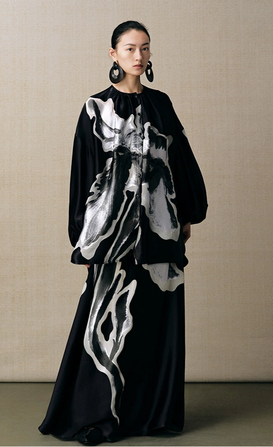 ZHUCHONGYUN elegant loose maxi black skirt-LISA.