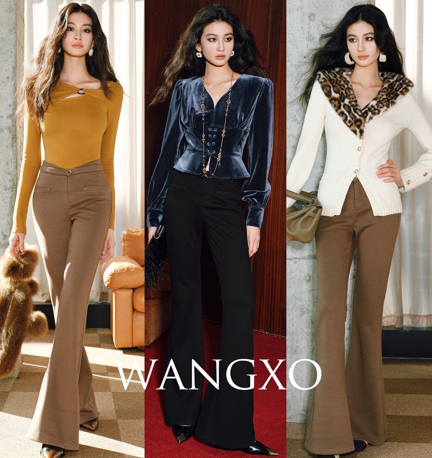 WANGXO | Heavy Acetate Wool Double Waistband Floor-Length Horseshoe Pants-NES.