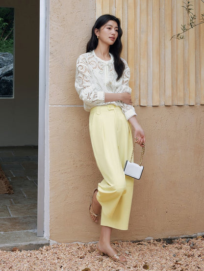 SUSHE eight-point straight banana relaxed wide-leg pants-KATY