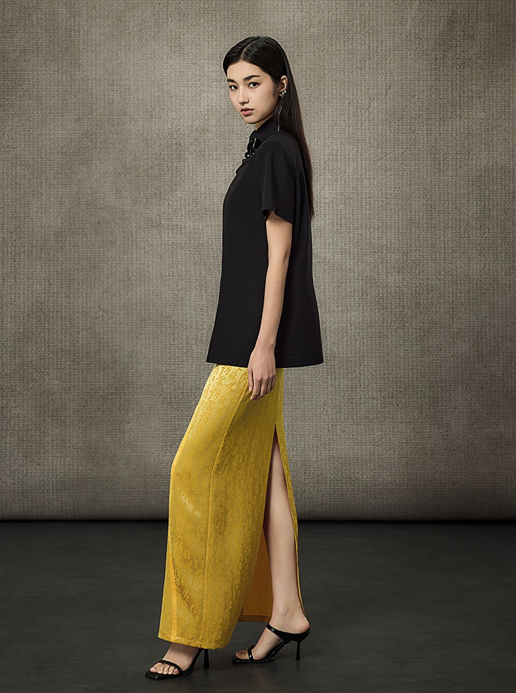 HECO Summer Handmade Orchid Winding Mandarin Neckline Short Sleeve Top - FLIGHT.