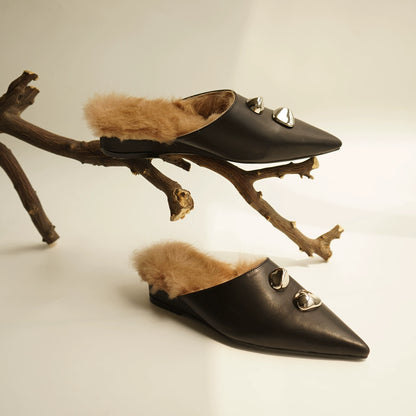 B-FEI black leather single shoe with metal buckle-MAI.