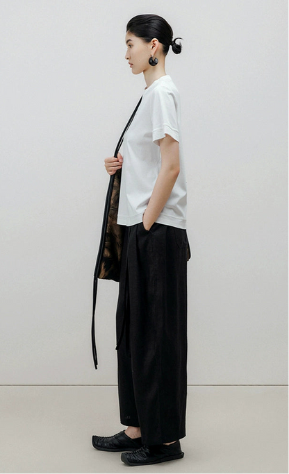 ZHUCHONGYUN white cotton short-sleeved cropped T-shirt-SANJI.