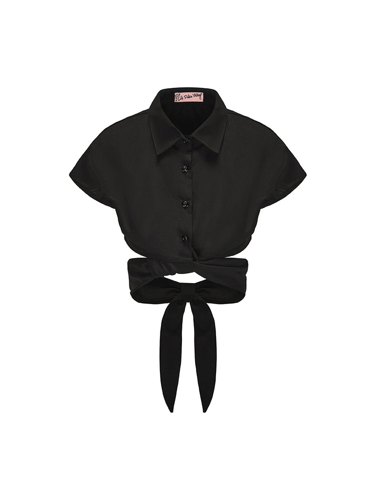 Le Palais Vintage black wrap short shirt ruffled puffy skirt-CALCIFER.