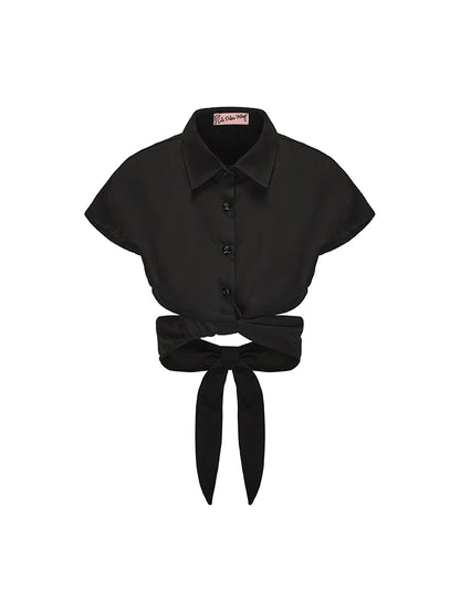 Le Palais Vintage black wrap short shirt ruffled puffy skirt-CALCIFER.