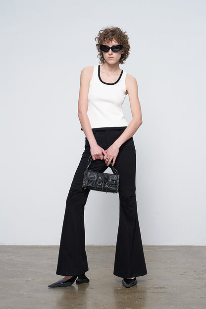ANNAKIKI niche designer four-pointed star functional mid-rise flared pants-XIAOBEI