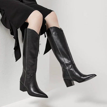 B-FEI black and white simple niche women's long cowboy boots-DAVI.