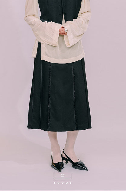 TUYUE Black Pleated Bead Elastic Waist Skirt - MONICA.