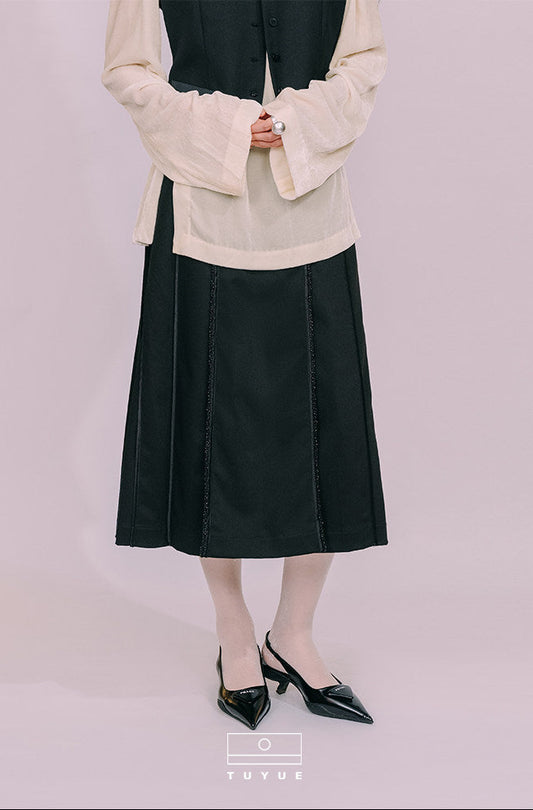 TUYUE Black Pleated Bead Elastic Waist Skirt - MONICA.