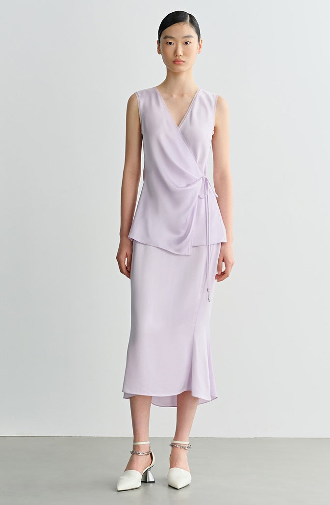 COMME MOI Lv Yan designer summer women's purple temperament double-sided satin fishtail skirt - DAISY.