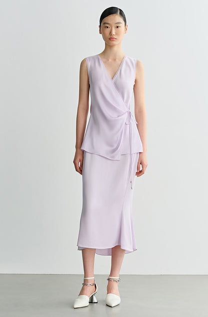 COMME MOI Lv Yan designer summer women's purple temperament double-sided satin fishtail skirt - DAISY.