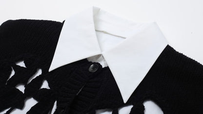 ZHUCHONGYUN  contrasting cut-out knit top--YOSHIDA.