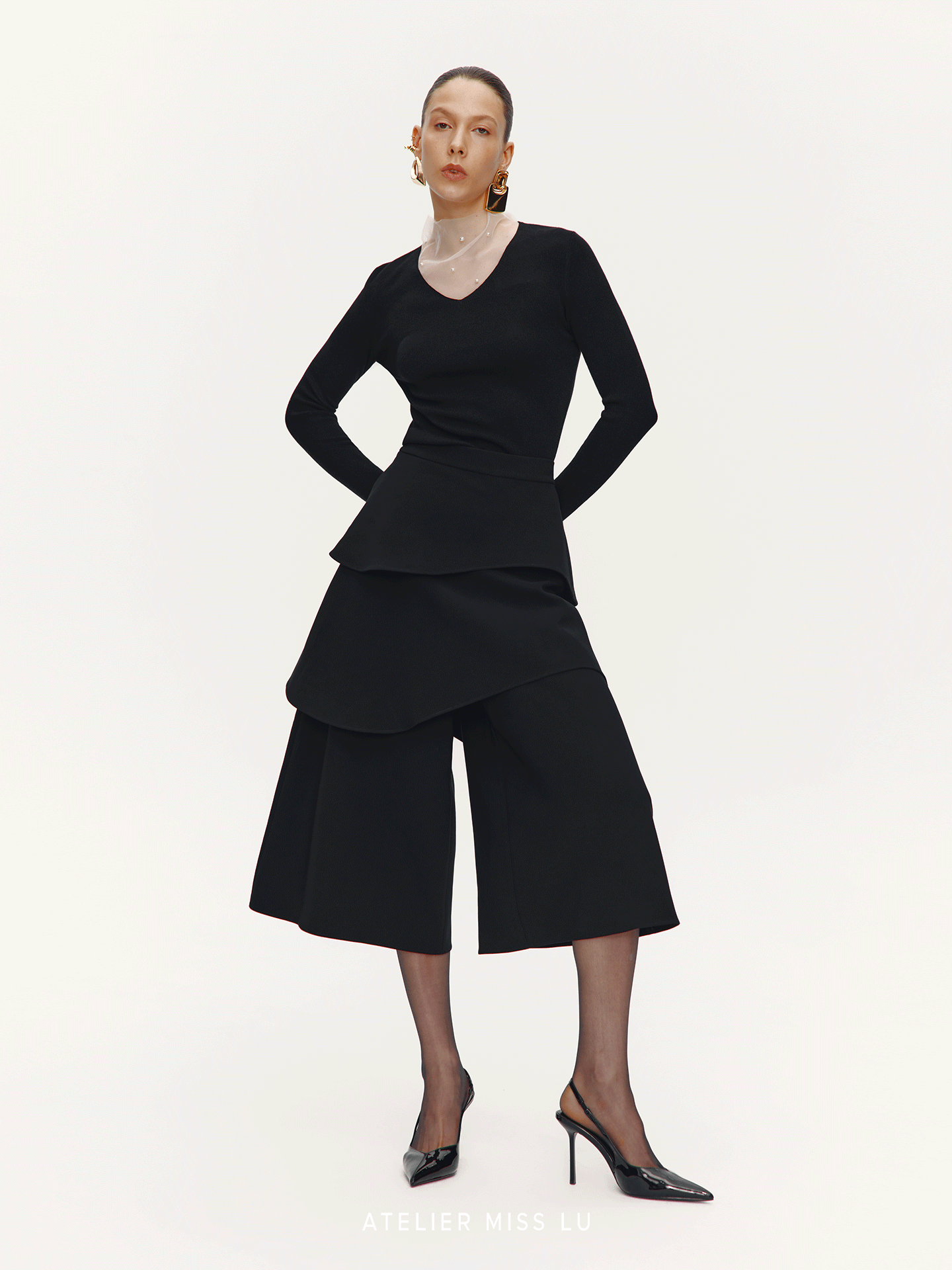 ATELIER MISS LU Multi-layered Cut Splicing Cropped Culottes - SERAPHIMS