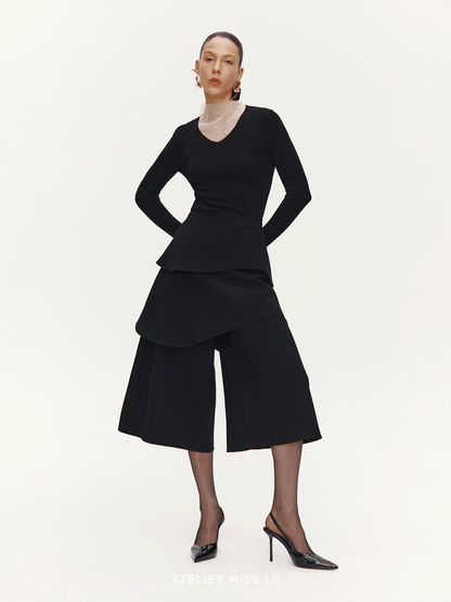 ATELIER MISS LU Multi-layered Cut Splicing Cropped Culottes - SERAPHIMS