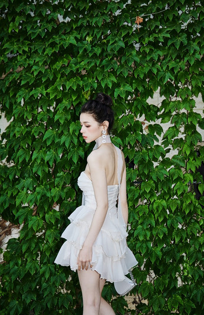 DOLLY Elegant Cream Colored Tube Top Fluffy Ruffle Birthday Dress-ANDORA (V)