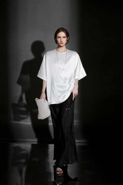 PIAOIN light luxury acetate satin glossy mid sleeve body shirt - CHARLOTTE