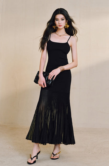 WANGXO | High-Quality Linen Tulle Temperament Suspender Fishtail Dress-LÉYA.