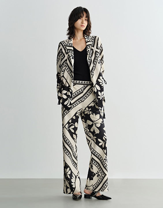 COMME MOI Lv Yan designer summer  black and white printed tassel straight-leg pants - KAIN.