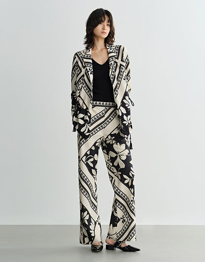 COMME MOI Lv Yan designer summer  black and white printed tassel straight-leg pants - KAIN.