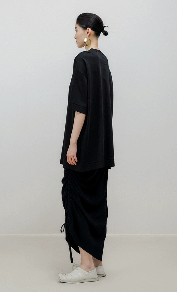 ZHUCHONGYUN Black Drawstring Straight Knit Skirt-ITSUKI.