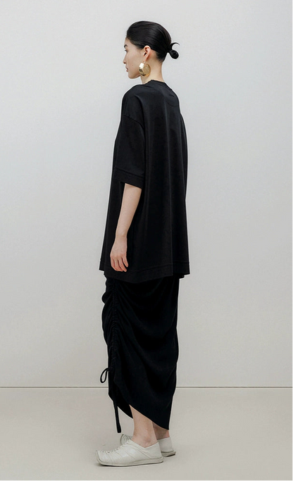 ZHUCHONGYUN Black Drawstring Straight Knit Skirt-ITSUKI.