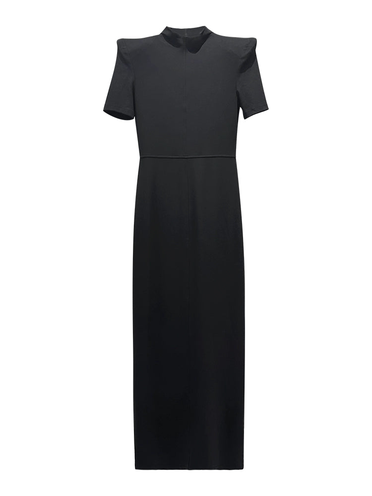 ANNAKIKI Niche Designer Women's Black Shoulder Short Sleeve Dress-KANA