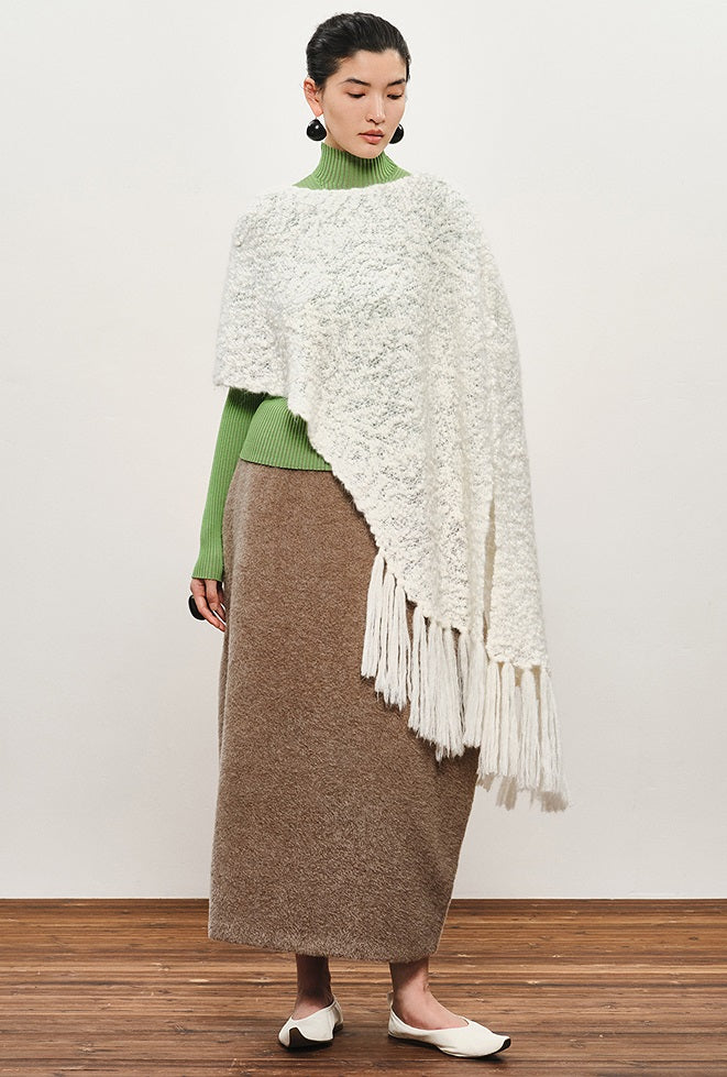 ZHUCHONGYUN crew neck edelweiss fringed knit cover-up shawl jacket-BROCADE.