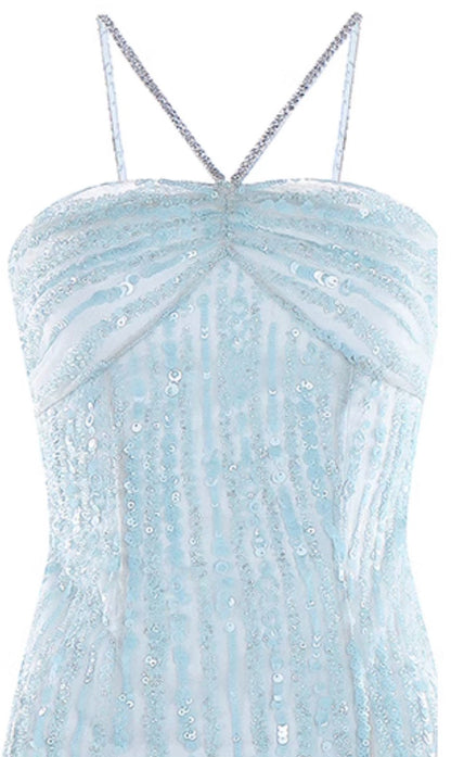 Wardrobes by Chen Luxury Blue Sleeveless Rhinestone Embroidery Slit Dress - Dami